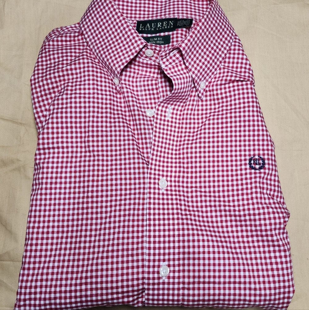 Lauren Ralph Lauren Black Label Red Checkered Long Sleeve Button Down Shirt